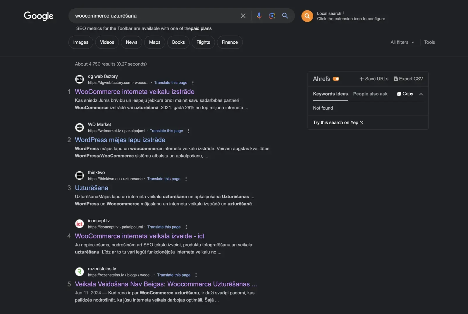 Google rezultāti uz atslēgas vārdu woocommerce uzturēšana